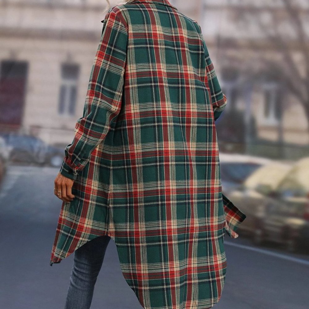 Multicolor Plaid print button down casual shacket jacket - Picture 2 of 4